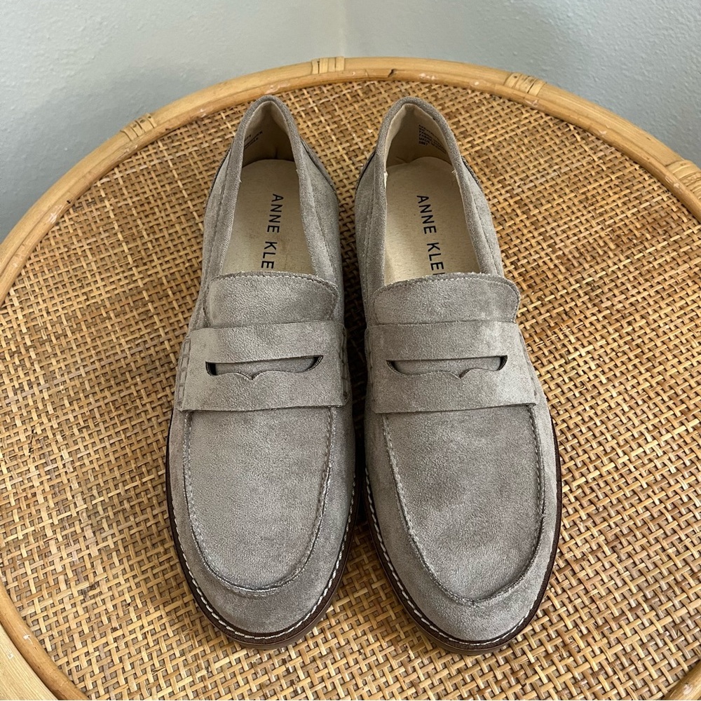 Anne Klein Everly Penny Loafer Taupe Suede 9.5